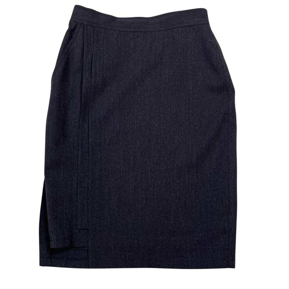 Vintage Gianni Versace Pencil Skirt Black Wool Front Layering Details Italy Made
